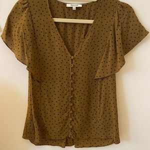 Madewell Olive Green Polka Dot Silk Blouse